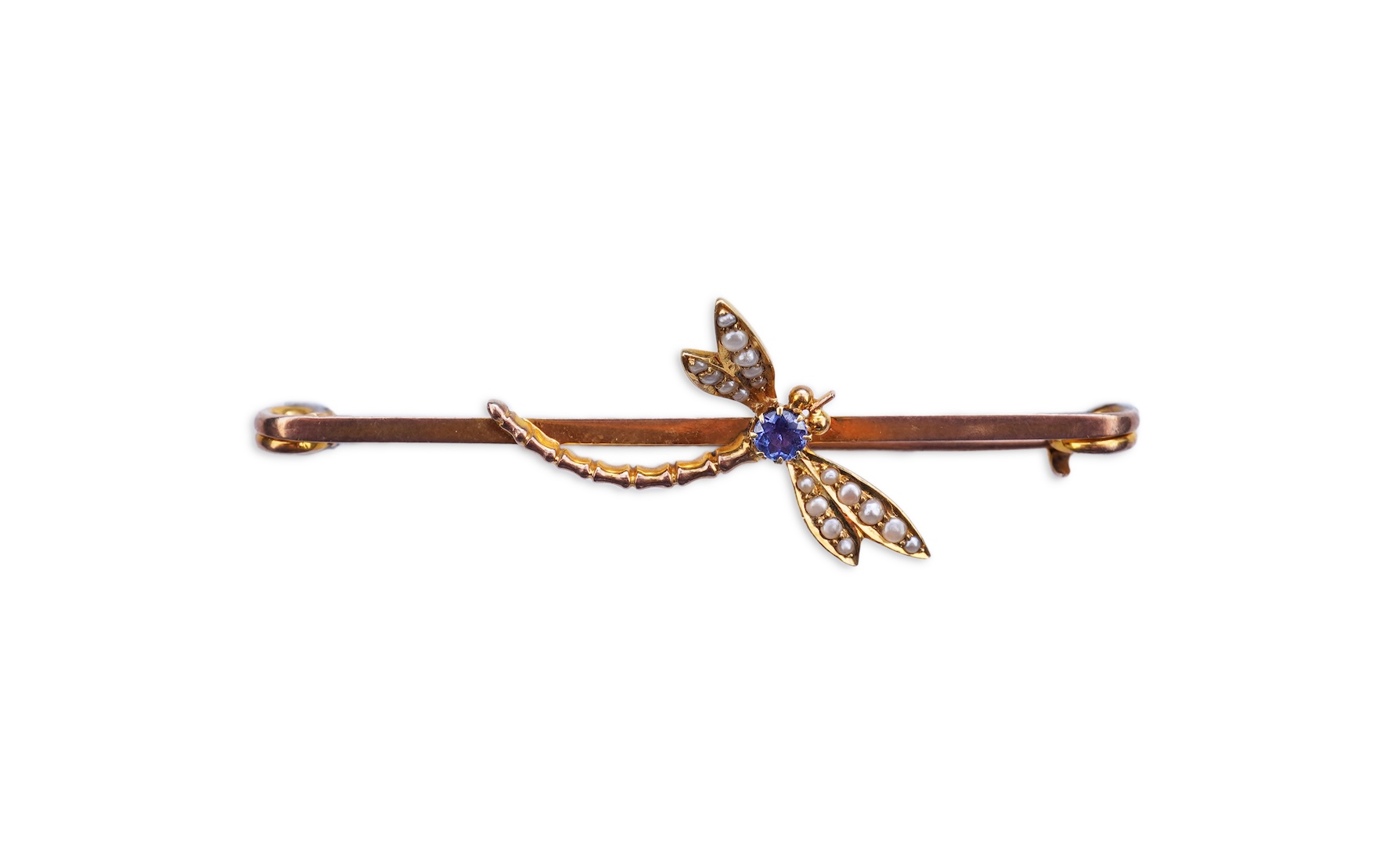 An Edwardian seed pearl and sapphire bar brooch, early 20th century